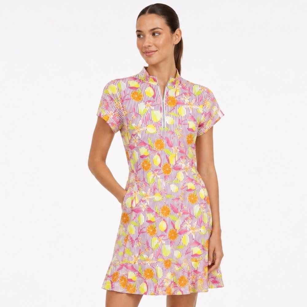 Tail‎ Activewear Womens Citrus Floral Stripe Golf Dress Purple Pink Yellow Small
